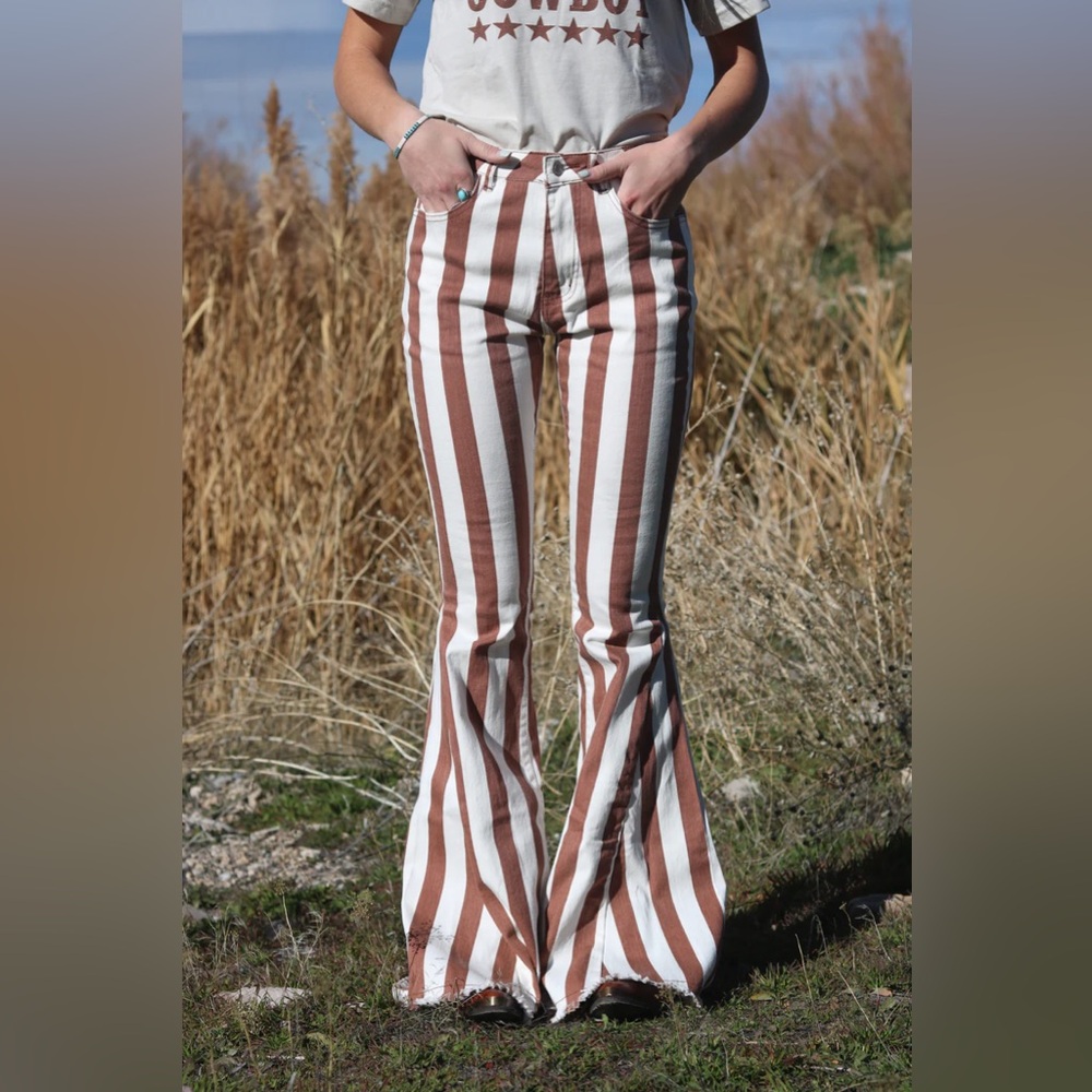 Striped Rust Orange/Brown and White Flares